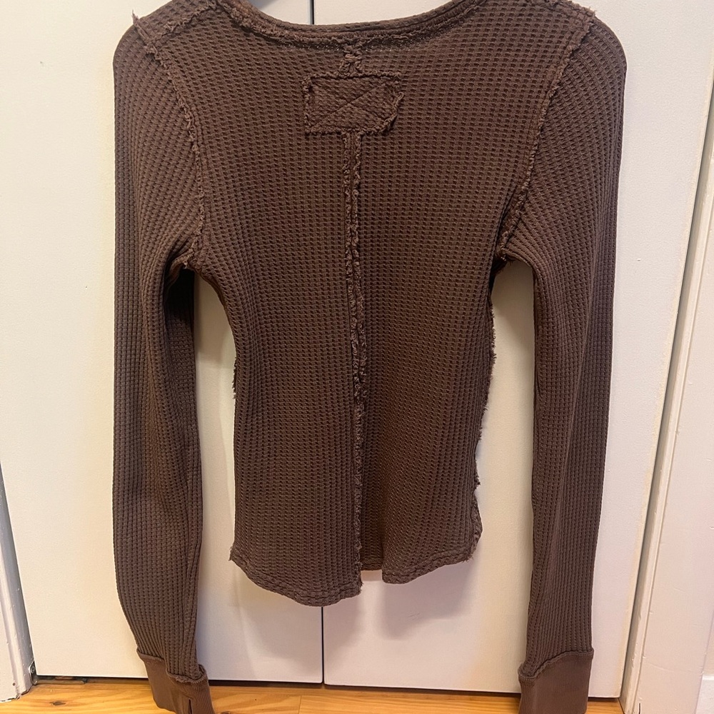 NWT Free People Chocolate Waffle Knit Long Sleeve Tee - Picture 2 of 9